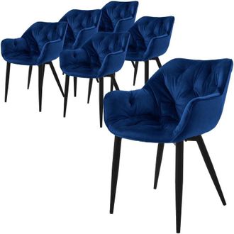 ML Design Ml-design - Set 6x Sillas De Comedor Con Respaldo Y Reposabrazos Asiento Azul Oscuro Tapizado Con Funda De Terciopelo Patas De Metal Sill&oacute;n Dise&ntilde;o Erg