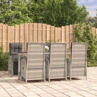 vidaXL Set Comedor Jard&iacute;n 7 Pzas Y Cojines Rat&aacute;n Sint&eacute;tico Gris Vidaxl