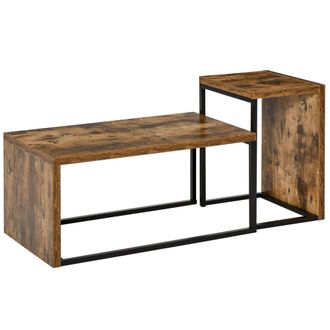 HOMCOM Set of 2 Coffee Tables Industrial Style Tea Table - Side Table w/ Metal Frame for Living Room Bedroom Black & Brown Tables - Home Living | TJ Hughes