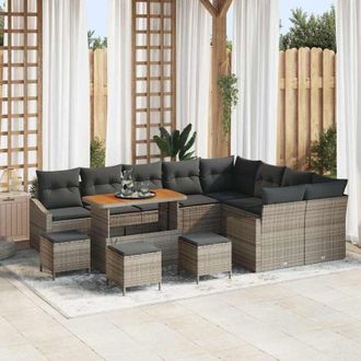 vidaXL Conjunto De Sof&aacute; De Jard&iacute;n Con Coj&iacute;n 13 Pcs Gris Polirat&aacute;n Vidaxl