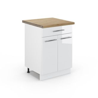 Vicco Mueble Bajo De Cocina Fame-line, Blanco Alto Brillo, 60 Cm Con Caj&oacute;n, Et Roble Vicco