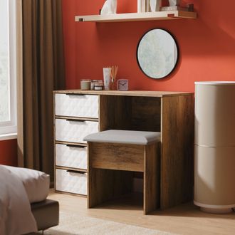 Lewis's Harlequin 4 Drawer Vanity in White Matt & Vintage Oak - Ready Assembled - Lewiss Home | TJ Hughes