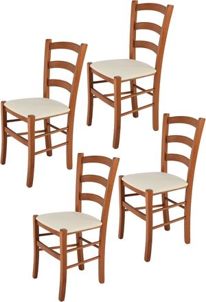 Tommychairs Tommychairs 4 Sillas Venice En Haya Cerezo, Asiento Tela Marfil