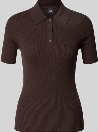 HUGO BOSS Slim Fit Poloshirt aus Rippstrick in Dunkelbraun, Gr&ouml;&szlig;e XXL
