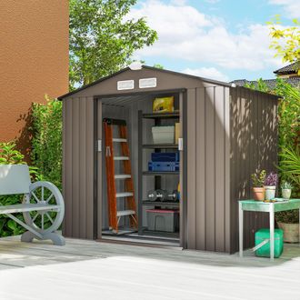 OUTSUNNY Garden Shed Storage Unit w/Locking Door Floor Foundation Vent in Brown