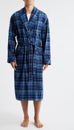 Majestic International Time Out Flannel Robe in Blue at Nordstrom, Size Large