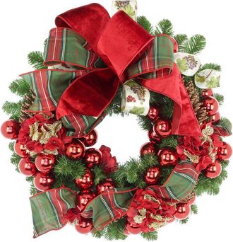 Creative Displays Inc. Handcrafted 26In Holiday Wreath Arranged With Ribbon, Pinecone & Hydrangea