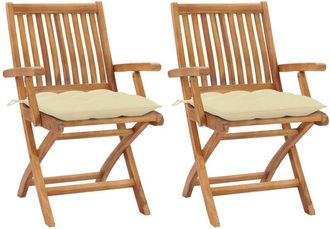 vidaXL Vidaxl - Sillas De Jard&iacute;n 2 Uds Madera De Teca Con Cojines Blanco Crema
