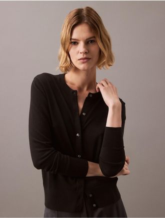 Calvin Klein Womens Tech Merino Slim Fit Cardigan - Black - XS