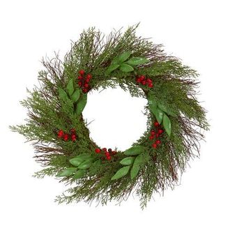 Nearly Natural 20-in Cedar and Ruscus with Berries Artificial Wreath in Green/red at Nordstrom