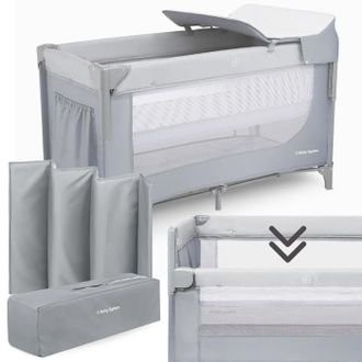OEM Cuna Paraguas 3 En 1 De Viaje, Cuna Supletoria Y Parque Para Beb&eacute; Moby System, Ajuste Lateral De 4 Niveles, Colch&oacute;n De 2 Niveles, Cambiador, Ruedas