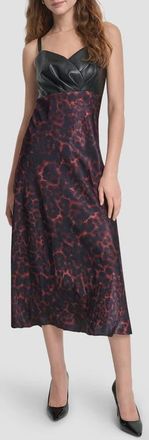 DKNY Faux Leather Mixed Media Midi Dress in Merlot Cheetah at Nordstrom, Size 14