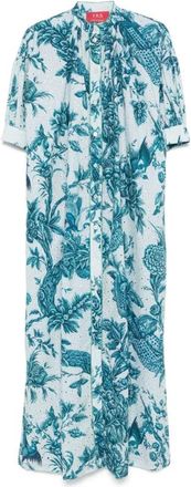F.R.S. For Restless Sleepers Blauwe Bloemenprint Jurk met Knoopsluiting - Dames - Shirt Kleedjes - Blauw - S - Kleedjes