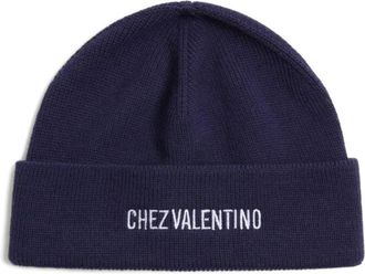 Valentino Garavani Blauwe Geribbelde Omslagmuts - Heren - Hoeden - Blauw - ONE Size - Katoen - Accessoires