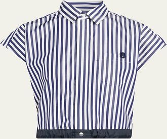 sacai Striped Cotton Poplin Crop Button-Down Shirt