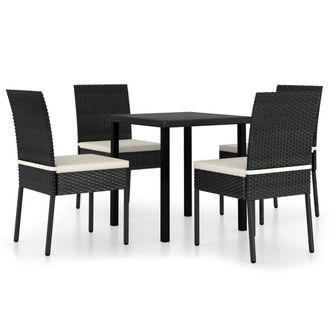 Berkfield Home 5 Piece Outdoor Dining Set with Cushions Poly Rattan Black