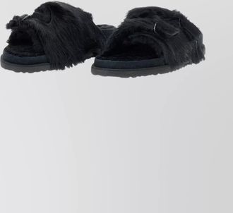 Birkenstock double strap faux fur flat sandals