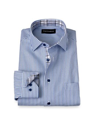 Paul Fredrick Slim Fit Non-iron Cotton Stripe Dress Shirt With Contrast Trim