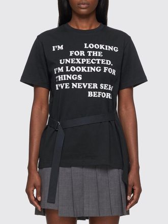 sacai Slogan Print Cotton T-Shirt with an Asymmetrical Hem