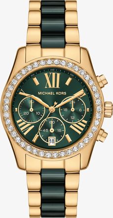 Michael Kors Lexington Pav&eacute; Gold-Tone and Ceramic Watch