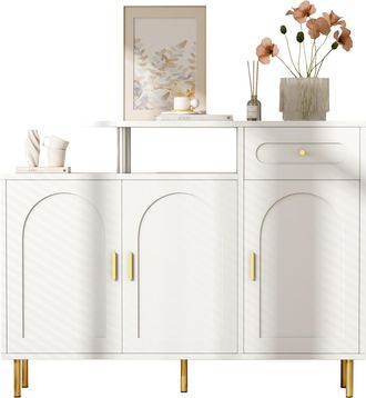 STILVORA Aparador Zapatero Con 3 Puertas Y 1 Caj&oacute;n, Tiradores De Metal, Sobre Patas De Metal, En Tablero De Part&iacute;culas, 120&times;35&times;92 Cm, Blanco