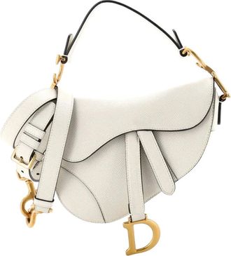 Dior Borsa a spalla Saddle media in pelle con tracolla - Bianco