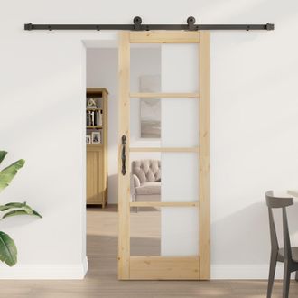 Berkfield Home Sliding Door with Hardware Set ORKDALSolid Wood & Glass in Brown
