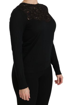Dolce & Gabbana Womens Black Silk Lace Crew Neck Long Sleeve Blouse Viscose