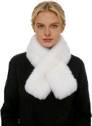 Lina & Lily Faux Fur Pull-Through Womens Winter Collar Scarf Neck Warmer Rectangle Fluffy (White)
