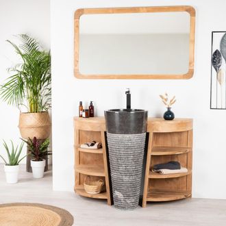 Wanda Collection Mueble Para Cuarto De Ba&ntilde;o De Teca Florencia 120 Cm + Lavabo Negro