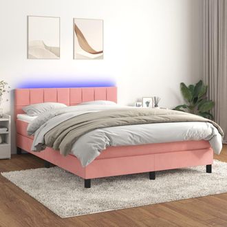 vidaXL Vidaxl - Cama Box Spring Colch&oacute;n Y Led Terciopelo Rosa 140x190 Cm