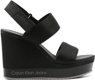 Calvin Klein Jeans 110mm logo-jacquard wedge sandals - women - Recycled Nylon/Rubber/Polyurethane - 41 - Black