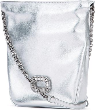 Roger Vivier Womens Pilgrim Pocket Shoulder Bag Silver Metallic Leather
