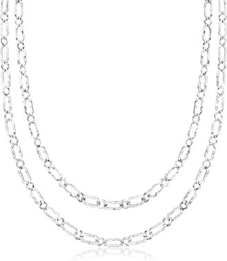Ross-Simons Italian Sterling Silver Hammered and Polished Flat-Oval Link Layered Necklace