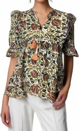 Celina Moon Floral Peplum Blouse In Green Floral