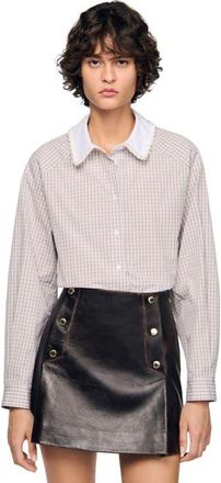 Sandro Plaid and pearl collar shirt in Beige /White at Nordstrom, Size X-Large