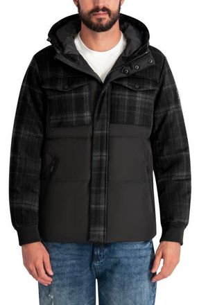 Karl Lagerfeld Mixed Media Puffer Jacket in Black Combo at Nordstrom, Size Xx-Large