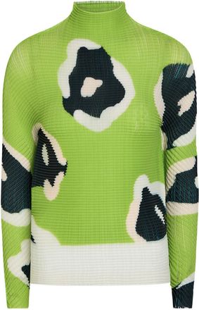 Issey Miyake Printed Pleated Woven top - Green - 2