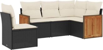 vidaXL Set De Muebles De Jard&iacute;n 5 Pzas Y Cojines Rat&aacute;n Sint&eacute;tico Negro Vidaxl