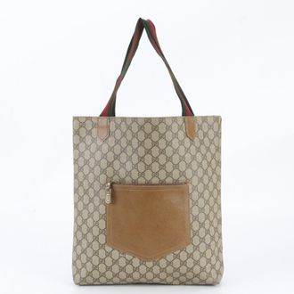 Gucci Brown Leather Coated Canvas Shoulder Bag Tote Bag (Pre-Owned)
