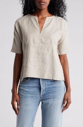 James Perse Split Neck Linen Top in String at Nordstrom Rack, Size 3 (Fits Like 8-10 Us)
