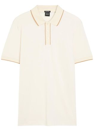 BOSS Boss Striped-trim Piqu&eacute; Cotton Polo Shirt - Ecru - XL
