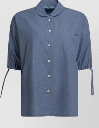 Prada short sleeve collared top chest pocket drawstring