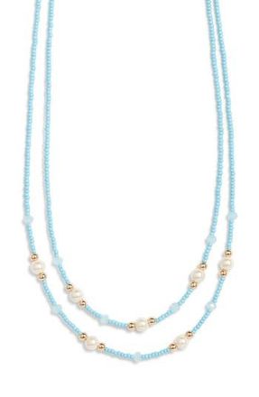 Nordstrom Seed Bead & Faux Pearl Layered Necklace in Turquoise- White- Gold at Nordstrom Rack