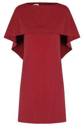 Alberta Ferretti Red Cady Stretch Cape Overlay Viscose Mini Dress