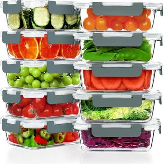 OEM Juego De 10 Recipientes Herm&eacute;ticos De Vidrio Para Almuerzo Con Tapa, Libres De Bpa, Aptos Para Microondas, Horno, Congelador Y Lavavajillas, Color Gri