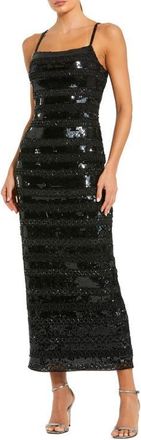 Mac Duggal Floral Applique Sleeveless Midi Sheath Dress in Black at Nordstrom, Size 12