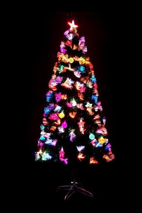 Shatchi 5Ft/150cm Pastel Stars & Baubles Fibre Optic Christmas Tree LED Pre-Lit in Green | Size: 5ft