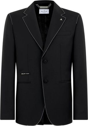 Philipp Plein Blazer Contrast Stitching - Heren - Blazers - Zwart - 6XL - Leer - Jassen