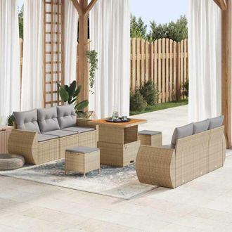 vidaXL Conjunto De Sof&aacute; De Jard&iacute;n 9 Pcs Beige Rat&aacute;n Sint&eacute;tico Vidaxl